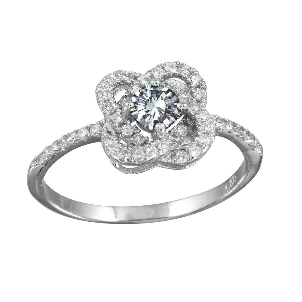 Silver 925 Rhodium Plated CZ Knot Clear Center Stone Ring - BGR01141CLR | Silver Palace Inc.