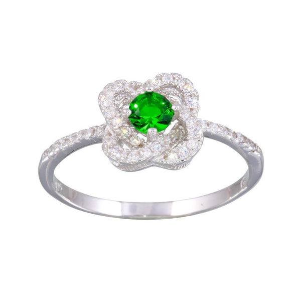 Silver 925 Rhodium Plated CZ Knot Green Center Stone Ring - BGR01141GRN | Silver Palace Inc.