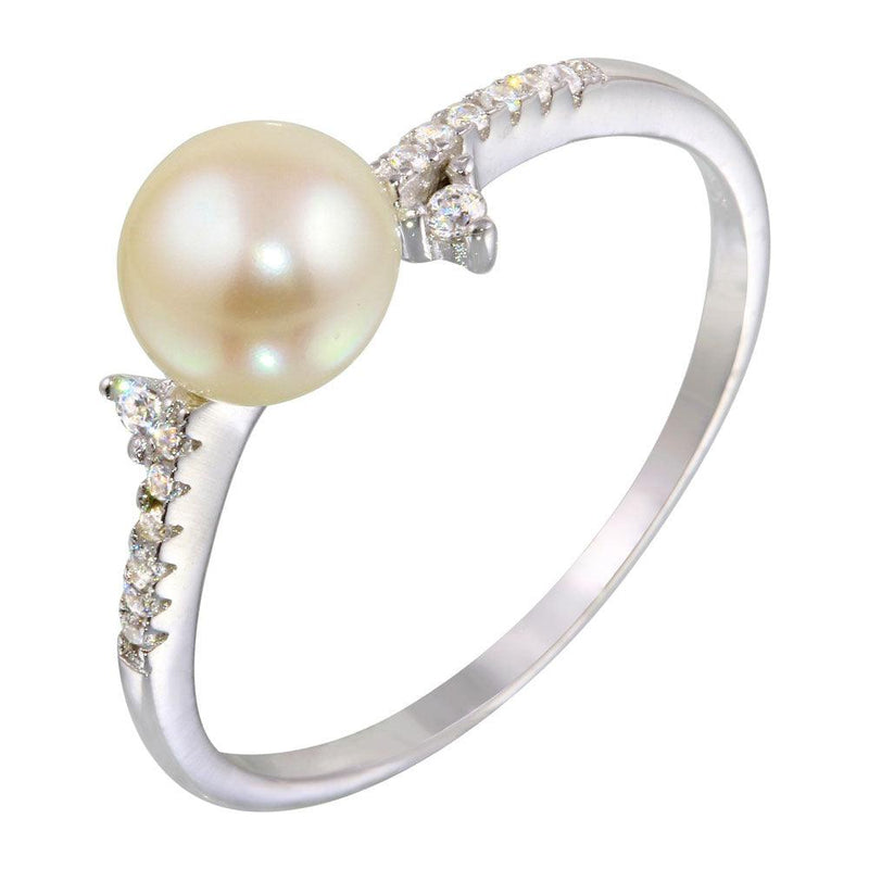Silver 925 Rhodium Plated White Pearl Ring with CZ - BGR01142 | Silver Palace Inc.