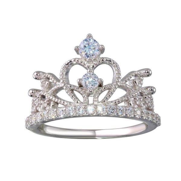 Silver 925 Rhodium Plated Crown Ring with CZ - BGR01148 | Silver Palace Inc.