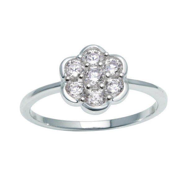 Silver 925 Rhodium Plated Flower Ring with Clear CZ - BGR01152CLR | Silver Palace Inc.