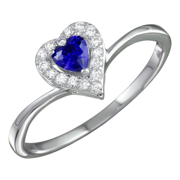 Silver 925 Rhodium Plated Blue Heart Ring with CZ - BGR01153BLU | Silver Palace Inc.