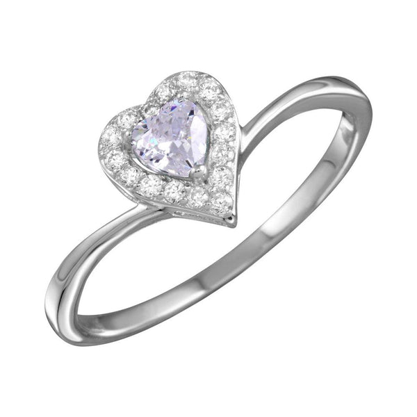 Silver 925 Rhodium Plated Clear Heart Ring with CZ - BGR01153CLR | Silver Palace Inc.