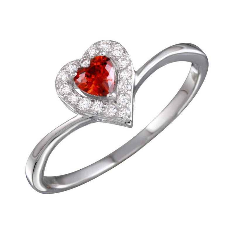 Silver 925 Rhodium Plated Red Heart Ring with CZ - BGR01153GAR | Silver Palace Inc.