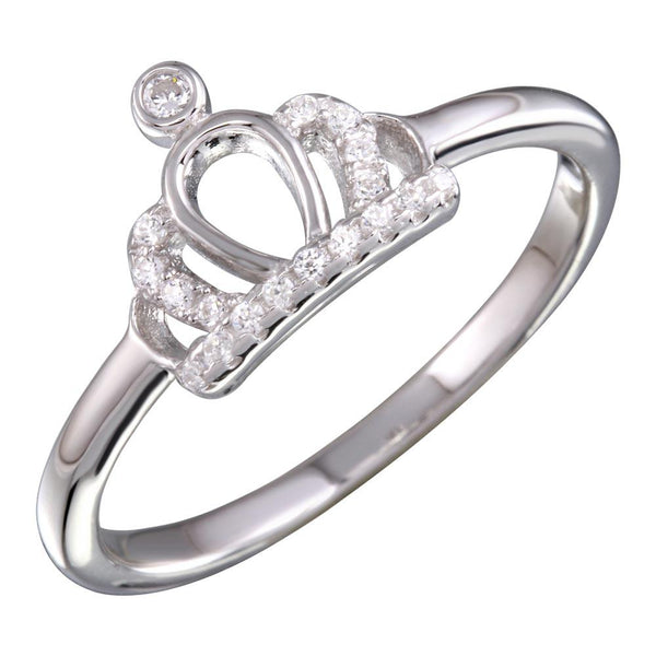 Silver 925 Rhodium Plated Crown Ring with CZ - BGR01158 | Silver Palace Inc.