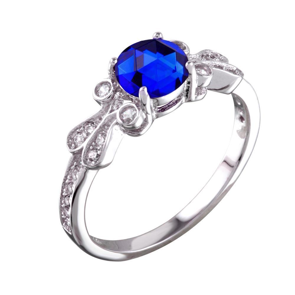 Silver 925 Rhodium Plated Blue Oval CZ Ring - BGR01165BLU | Silver Palace Inc.