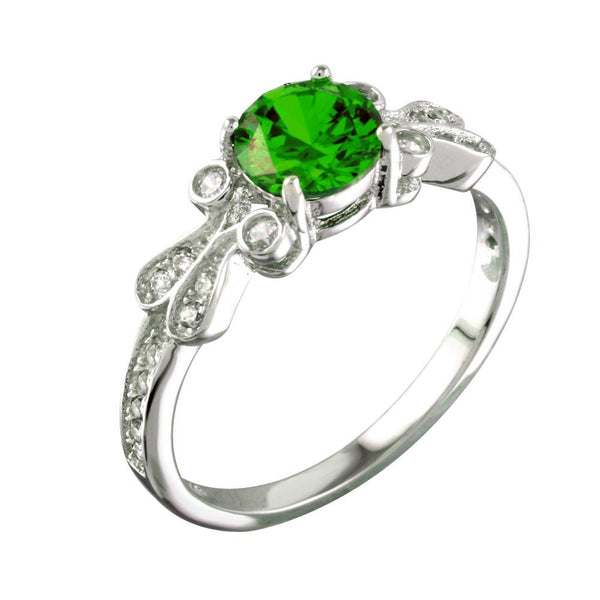 Silver 925 Rhodium Plated Green Oval CZ Ring - BGR01165GRN | Silver Palace Inc.