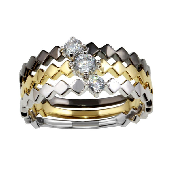 Silver 925 Tri-Color Stackable Ring Set with CZ - BGR01171 | Silver Palace Inc.