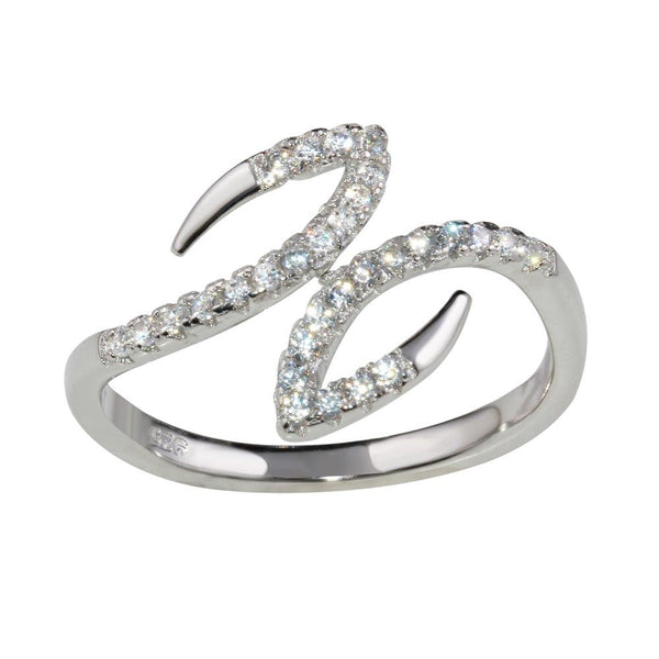 Silver 925 Rhodium Plated Open End Hook Ring with CZ - BGR01173 | Silver Palace Inc.
