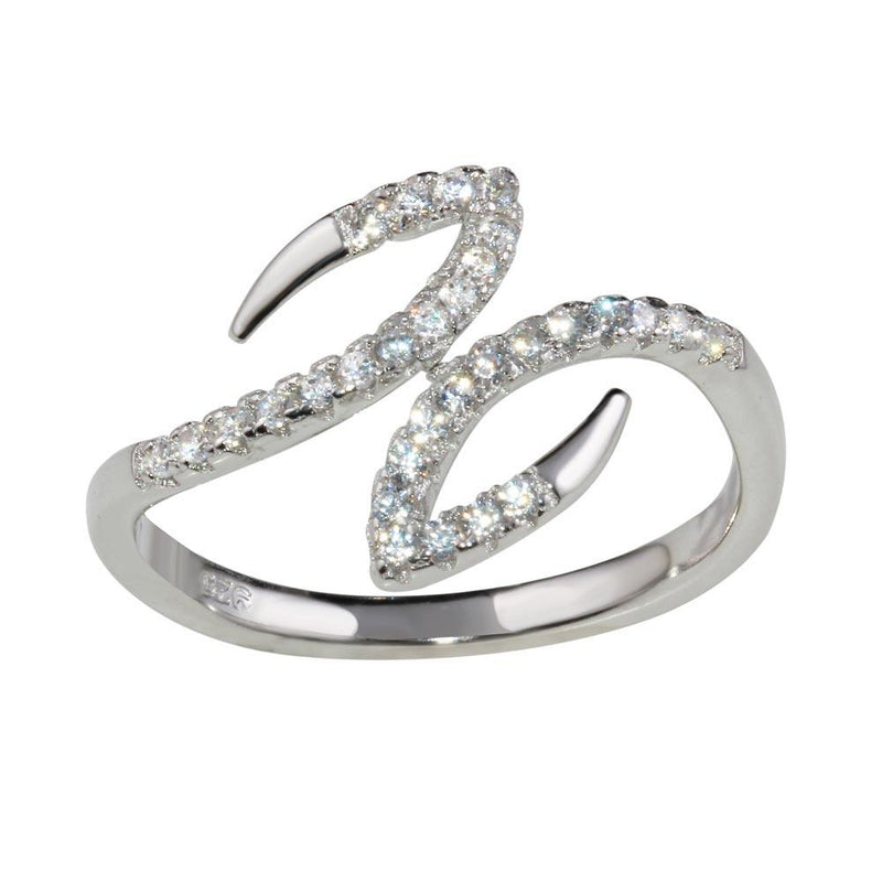 Silver 925 Rhodium Plated Open End Hook Ring with CZ - BGR01173 | Silver Palace Inc.
