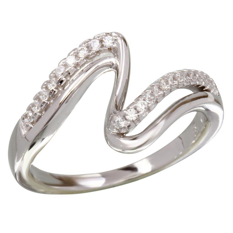 Silver 925 Rhodium Plated Double Wave CZ Ring - BGR01174