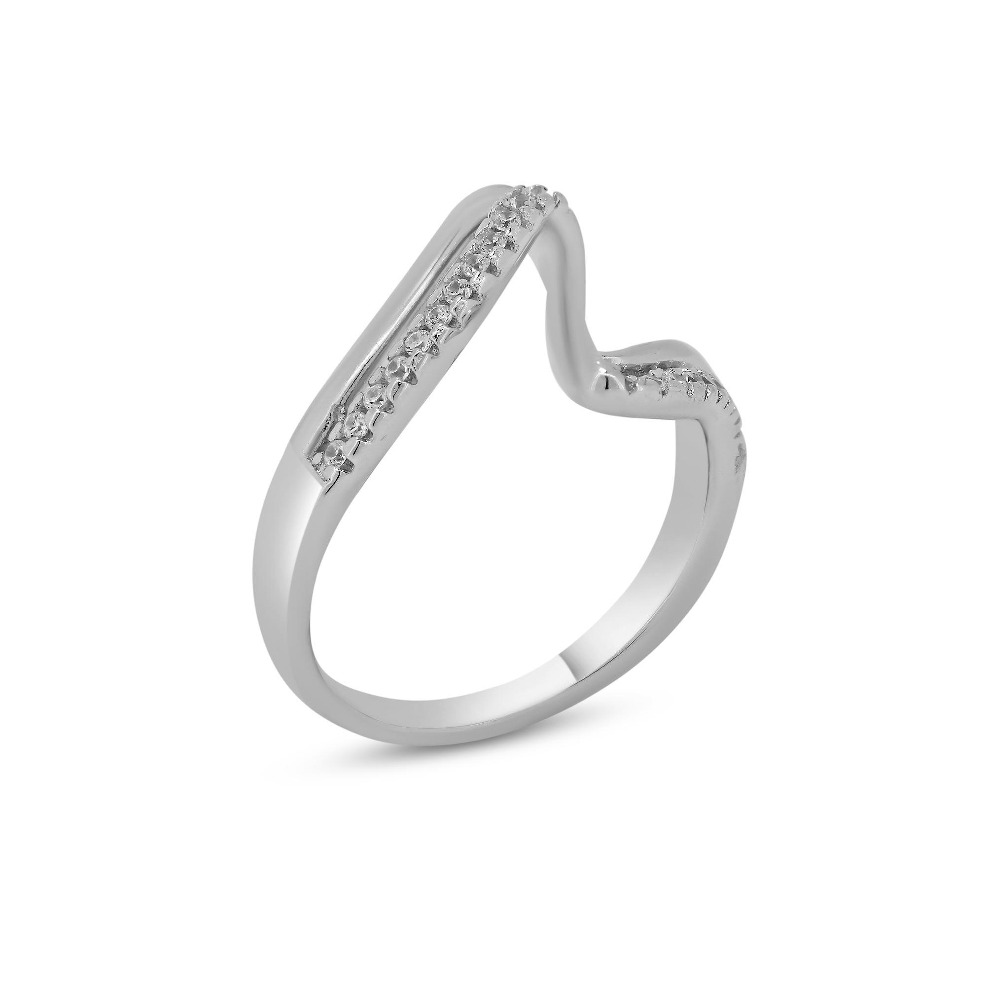 Silver 925 Rhodium Plated Double Wave CZ Ring - BGR01174 | Silver Palace Inc.