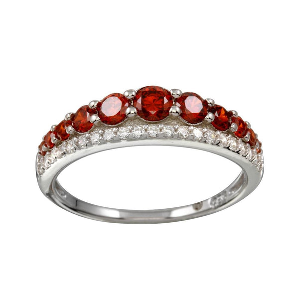 Silver 925 Rhodium Plated Red and Clear CZ Stones Ring - BGR01175RED | Silver Palace Inc.