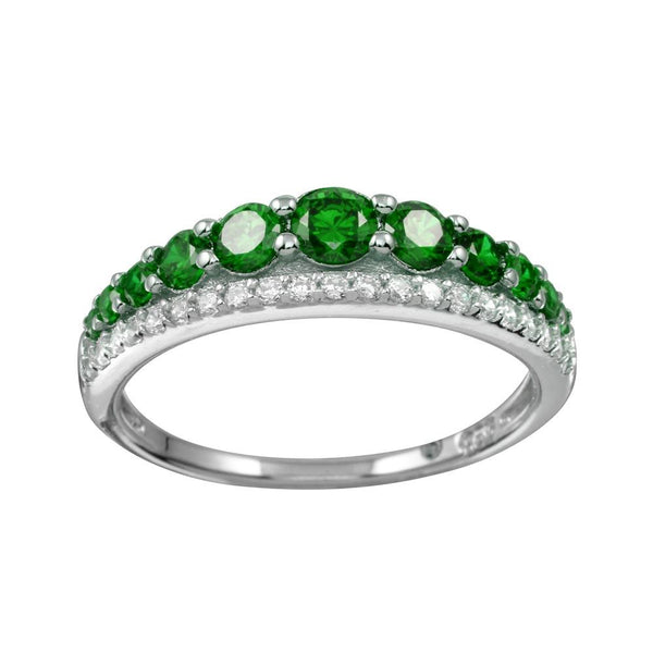 Silver 925 Rhodium Plated Green and Clear CZ Stones Ring - BGR01175GRN | Silver Palace Inc.