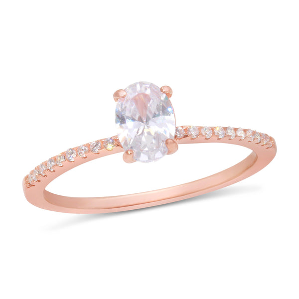 Silver 925 Rose Gold Plated Center Oval CZ Stone Ring - BGR01178RGP | Silver Palace Inc.