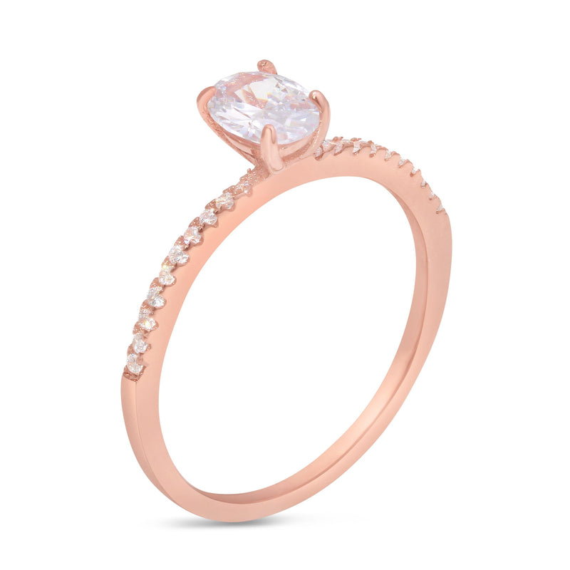 Rose Gold Plated 925 Sterling Silver Center Oval CZ Stone Ring - BGR01178RGP