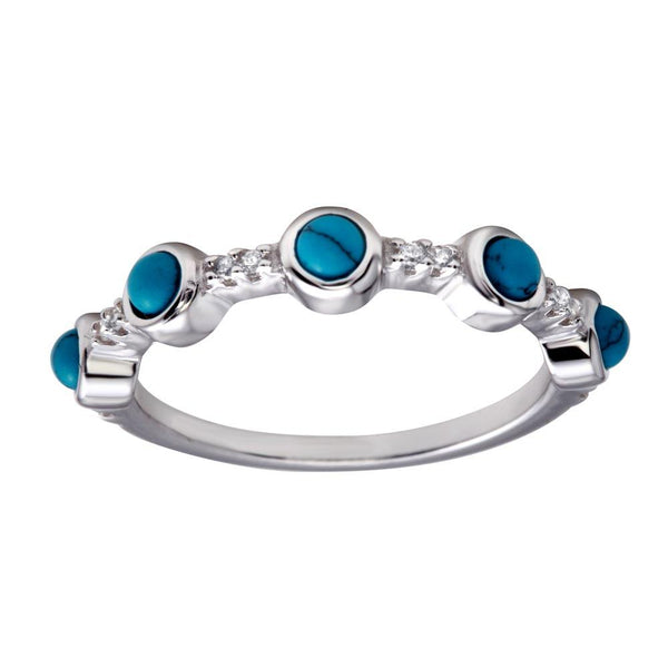 Silver 925 Rhodium Plated 5 Turquoise Stone Ring - BGR01179 | Silver Palace Inc.