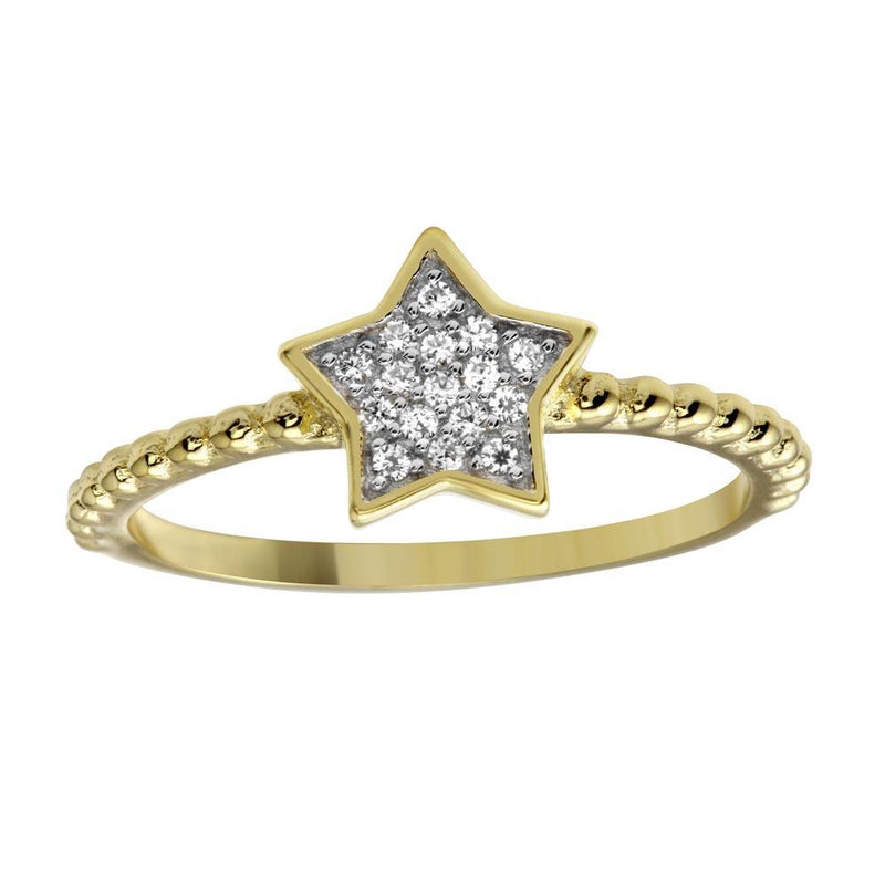 Silver 925 Gold Plated Small Star Ring with CZ - BGR01180 | Silver Palace Inc.