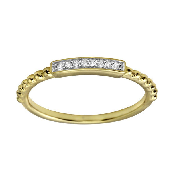 Silver 925 Gold Plated Bar Ring with CZ - BGR01182 | Silver Palace Inc.