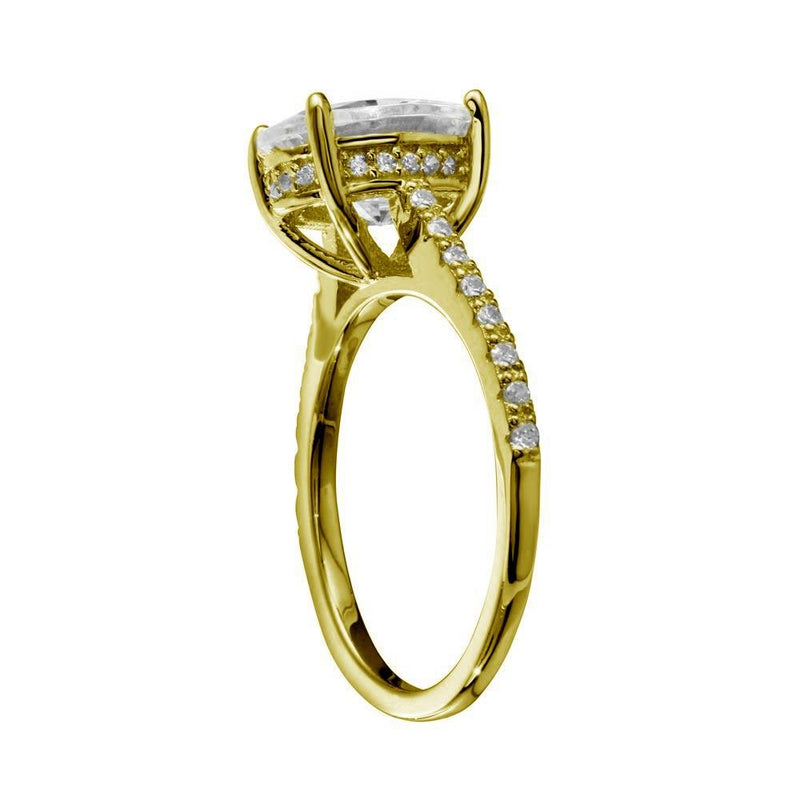 Gold Plated 925 Sterling Silver Oval Solitaire CZ Band Ring - BGR01184GP