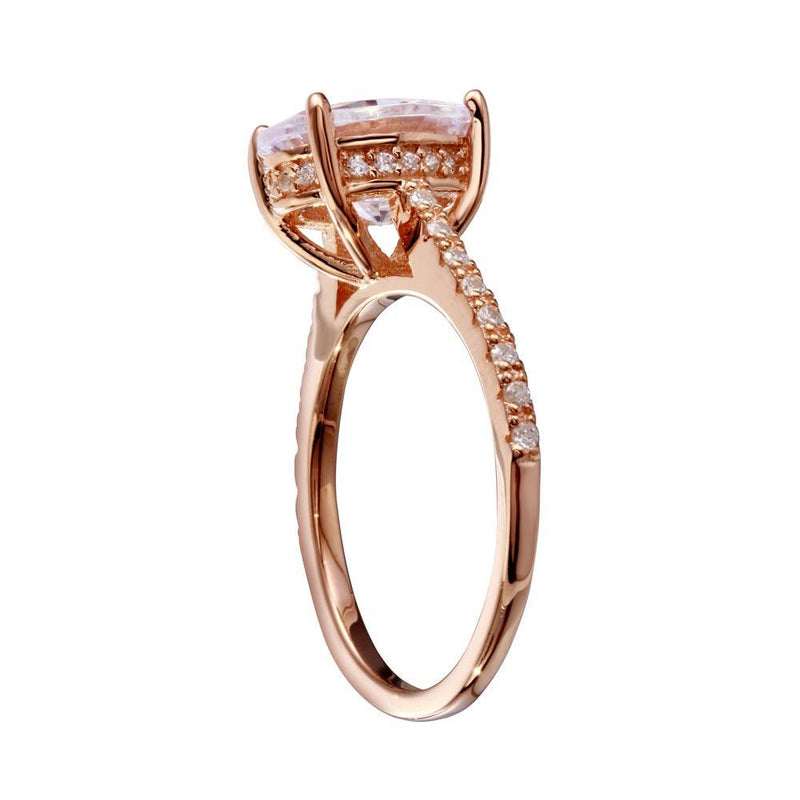 Silver 925 Rose Gold Plated Oval Solitaire CZ Band Ring - BGR01184RGP