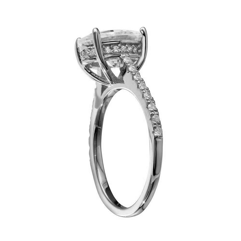 Rhodium Plated 925 Sterling Silver Oval Solitaire CZ Band Ring - BGR01184RHD