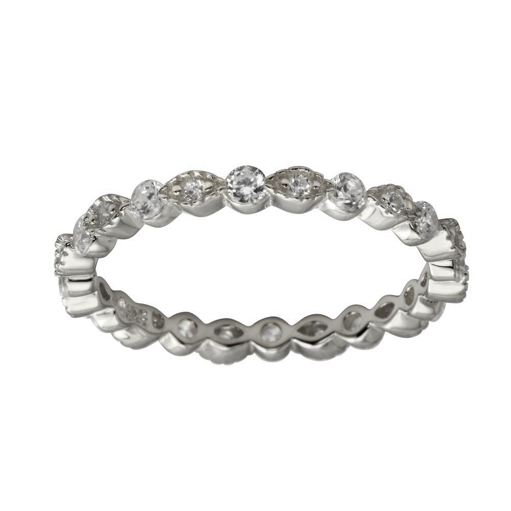 Rhodium Plated 925 Sterling Silver CZ and Eye Pattern Eternity Ring - BGR01185RHD