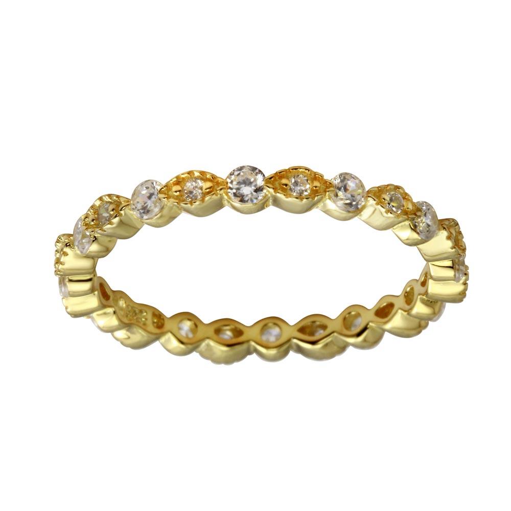 Gold Plated 925 Sterling Silver CZ and Eye Pattern Eternity Ring - BGR01185GP