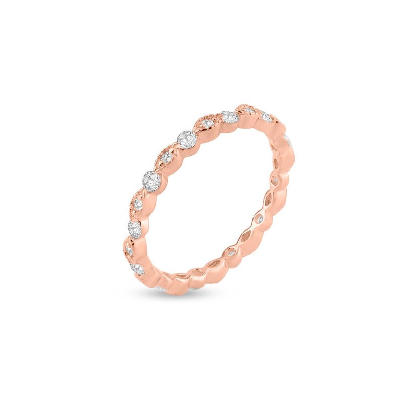 Silver 925 Rose Gold Plated CZ and Eye Pattern Eternity Ring - BGR01185RGP