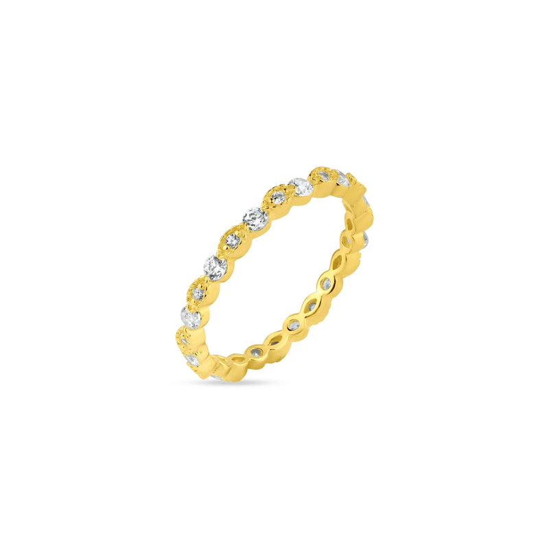 Gold Plated 925 Sterling Silver CZ and Eye Pattern Eternity Ring - BGR01185GP