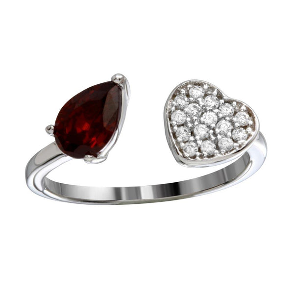 Silver 925 Rhodium Plated Open Heart Ring with CZ - BGR01190RED | Silver Palace Inc.