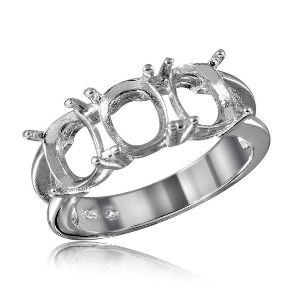 Silver 925 Rhodium Plated Open Shank 3 Stones Mounting Ring - BGR01197 | Silver Palace Inc.
