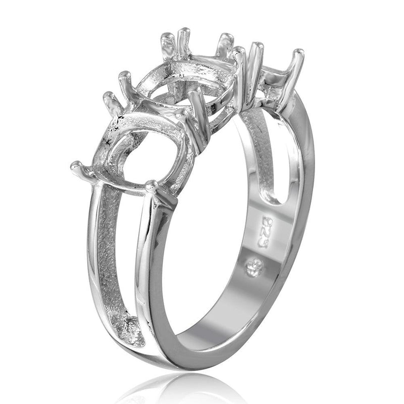 Silver 925 Rhodium Plated Open Shank 3 Stones Mounting Ring - BGR01197