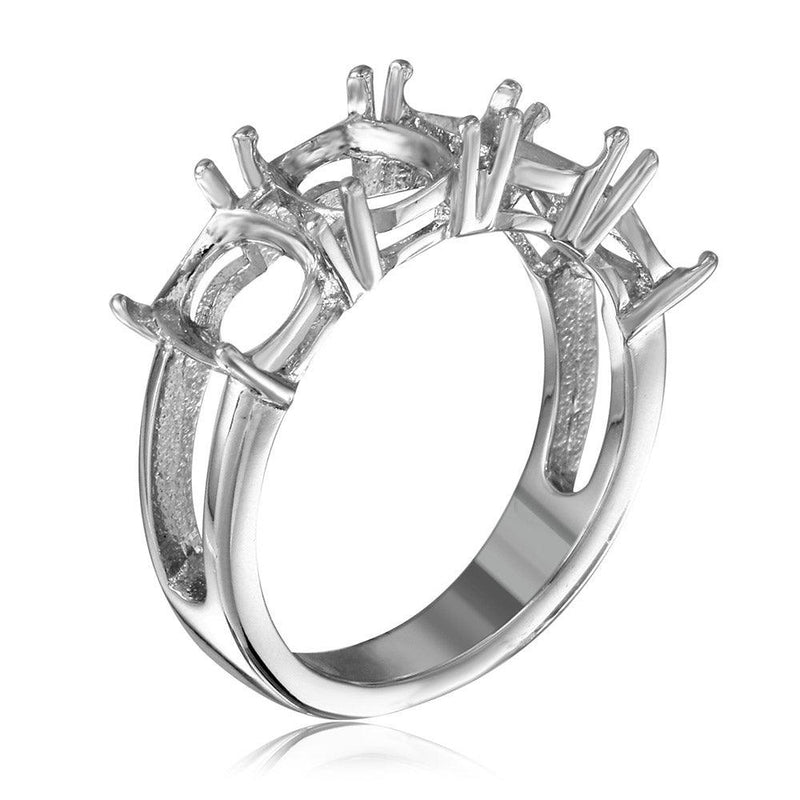 Silver 925 Rhodium Plated Open Shank 4 Stones Mounting Ring - BGR01198