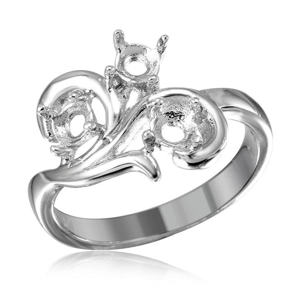 Silver 925 Rhodium Plated Vine Design 3 Stones Mounting Ring - BGR01207 | Silver Palace Inc.