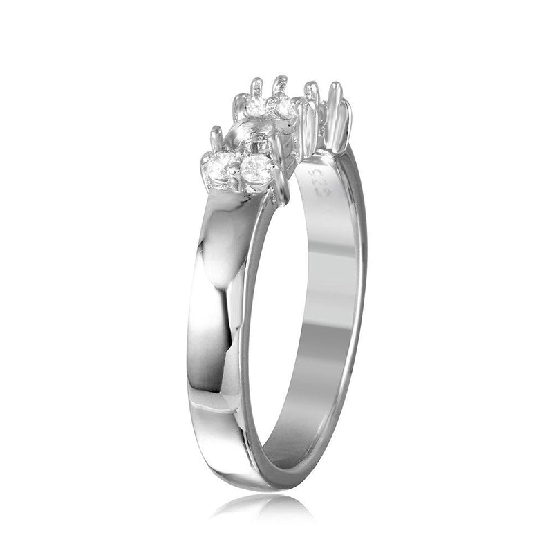 Silver 925 Rhodium Plated 2 Mounting Stone Ring with CZ - BGR01209