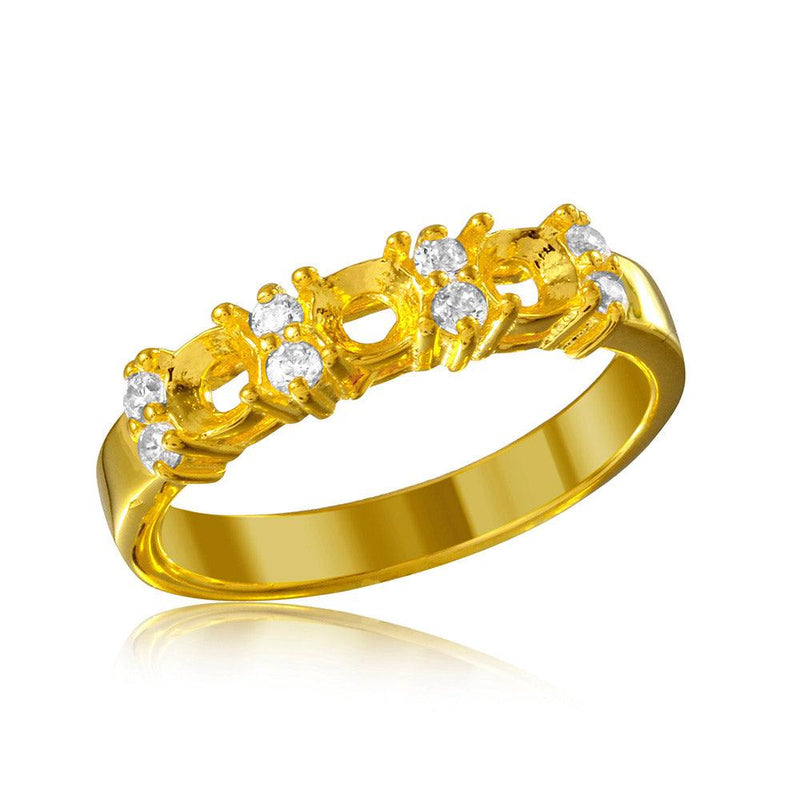 Silver 925 Gold Plated 3 Mounting Stone Ring with CZ - BGR01210GP | Silver Palace Inc.