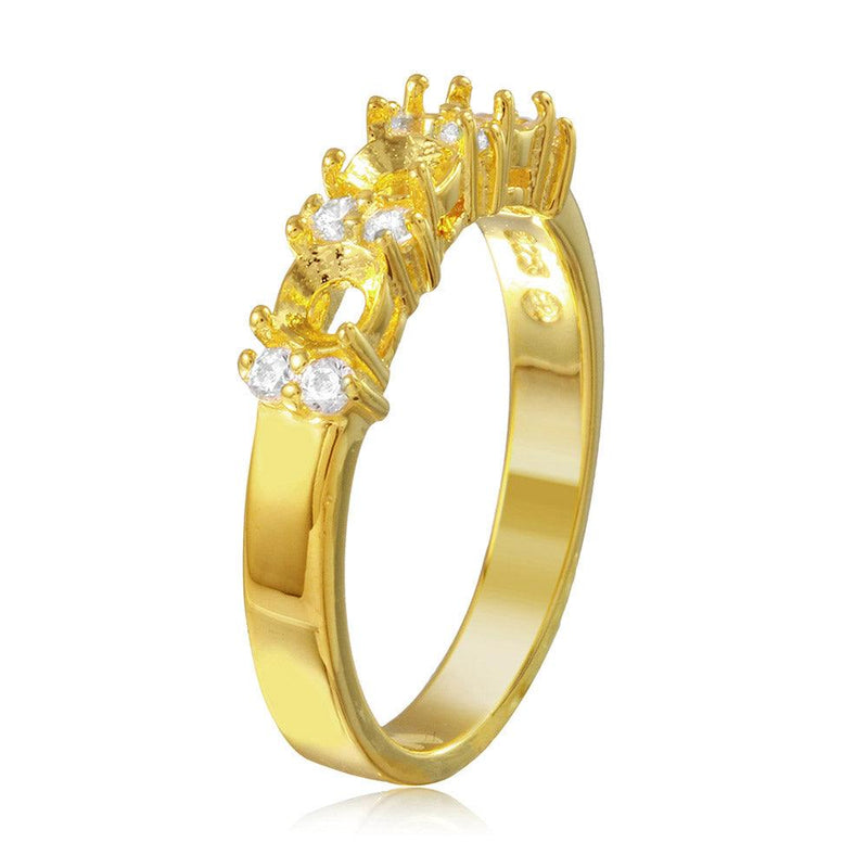 Silver 925 Gold Plated 3 Mounting Stone Ring with CZ - BGR01210GP