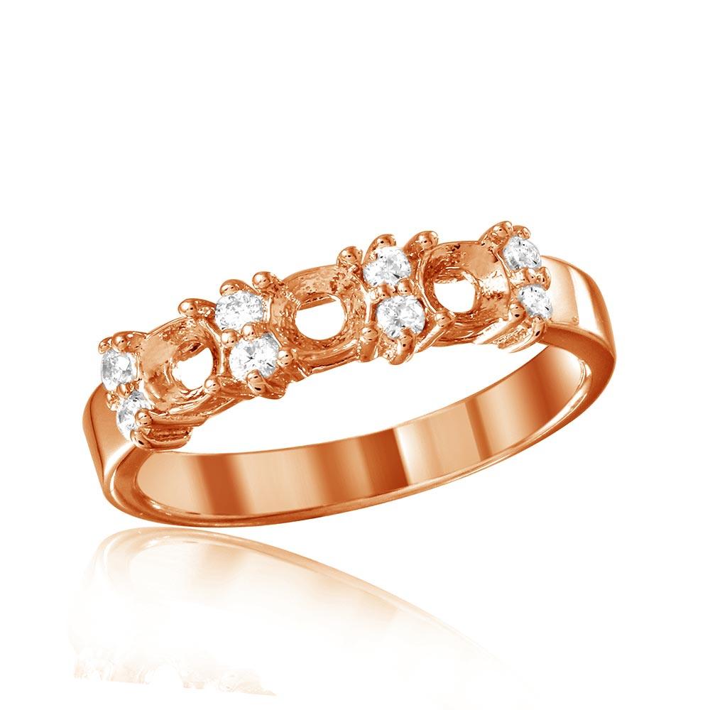 Anillo de plata de ley 925 bañado en oro rosa con tres piedras de montaje y circonita - BGR01210RGP