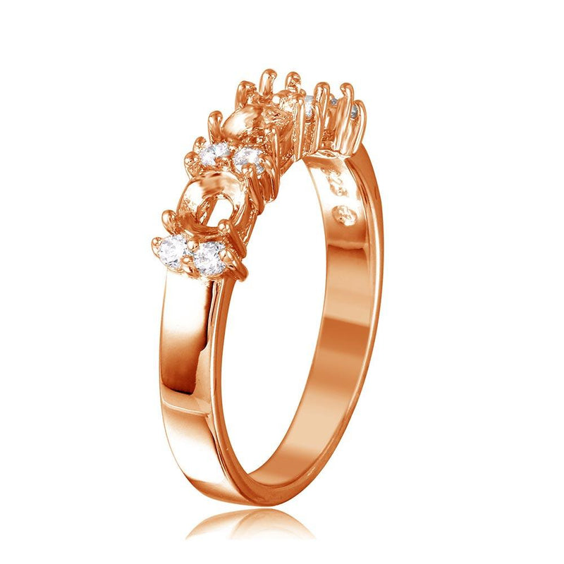 Silver 925 Rose Gold Plated 3 Mounting Stone Ring with CZ - BGR01210RGP