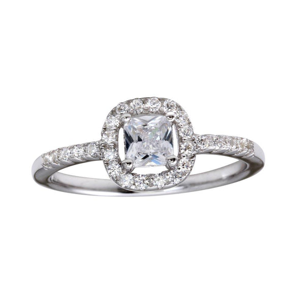 Silver 925 Rhodium Plated Square Clear CZ Center Stone Ring - BGR01222CLR | Silver Palace Inc.