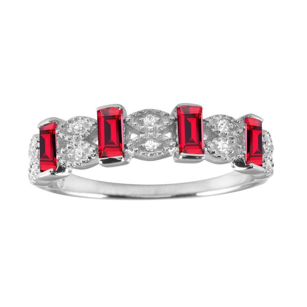 Silver 925 Rhodium Plated Red Bar CZ Link Ring  - BGR01223RED | Silver Palace Inc.