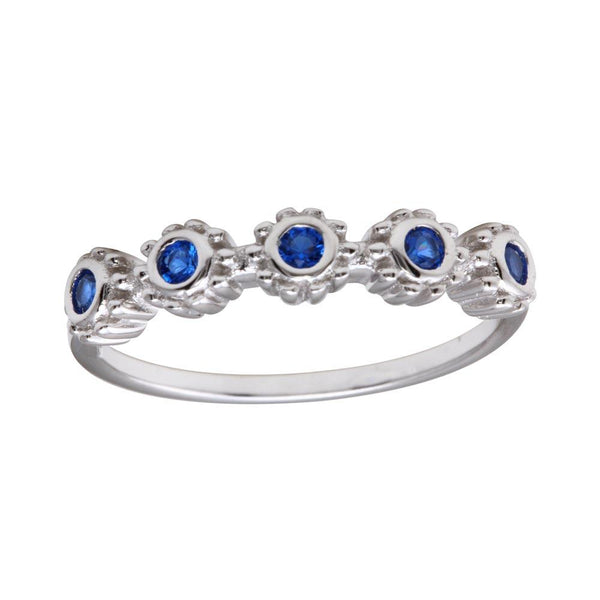 Silver 925 Rhodium Plated 5 Flower Blue CZ Ring - BGR01224BLU | Silver Palace Inc.