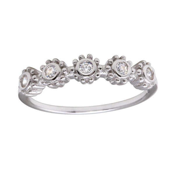 Silver 925 Rhodium Plated 5 Flower Clear CZ Ring - BGR01224CLR | Silver Palace Inc.