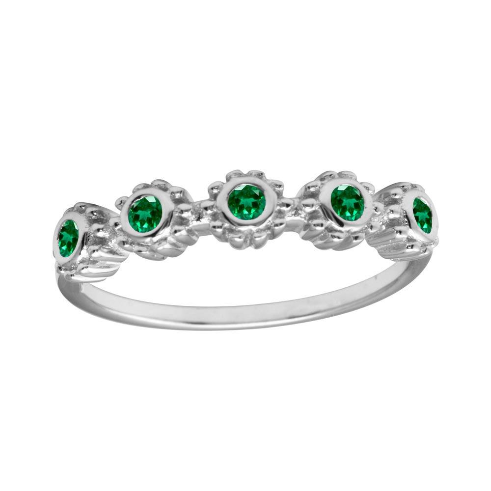 Silver 925 Rhodium Plated 5 Flower Green CZ Ring - BGR01224GRN | Silver Palace Inc.