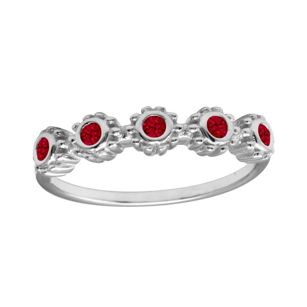 Silver 925 Rhodium Plated 5 Flower Red CZ Ring - BGR01224RED | Silver Palace Inc.