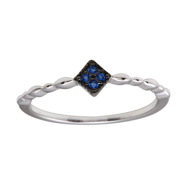 Silver 925 Rhodium Plated Diamond Shape 4 Blue CZ Ring - BGR01226BLU | Silver Palace Inc.