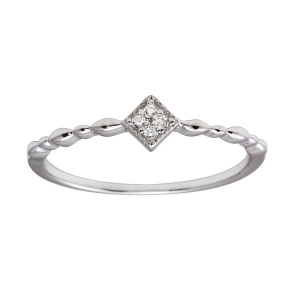 Silver 925 Rhodium Plated Diamond Shape 4 Clear CZ Ring - BGR01226CLR | Silver Palace Inc.