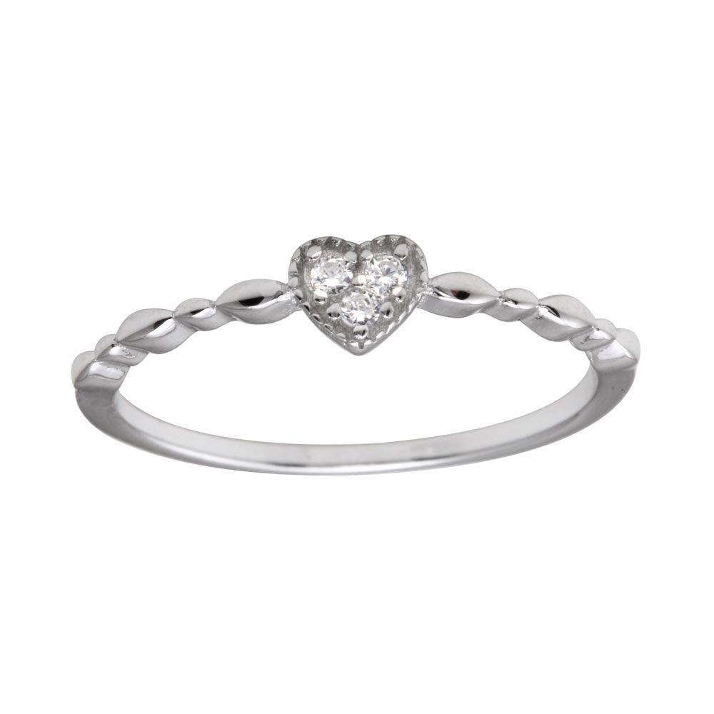 Silver 925 Rhodium Plated Heart 3 Clear CZ Ring - BGR01227CLR | Silver Palace Inc.