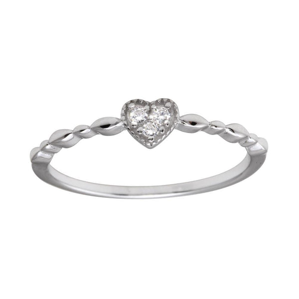 Silver 925 Rhodium Plated Heart 3 Clear CZ Ring - BGR01227CLR | Silver Palace Inc.